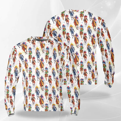 Watercolor Horse Racing Pattern Sweatshirt – Colorful Graphic 3D All Over Print Design