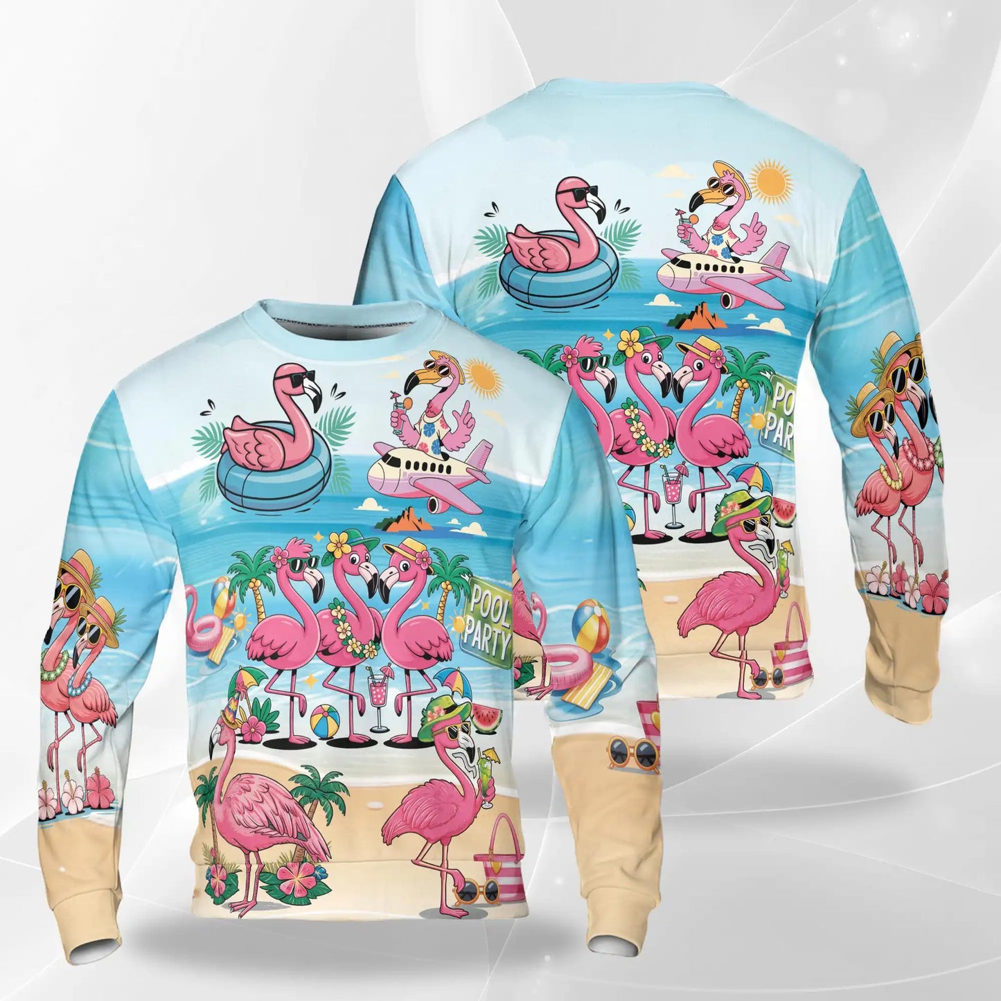 Flamingo Cocktails Beach Sweatshirt – Tropical 3D All Over Print Design