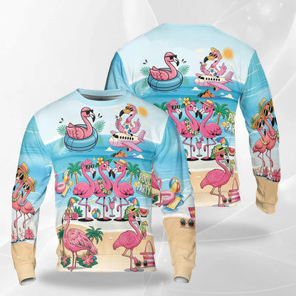 Flamingo Cocktails Beach Sweatshirt – Tropical 3D All Over Print Design