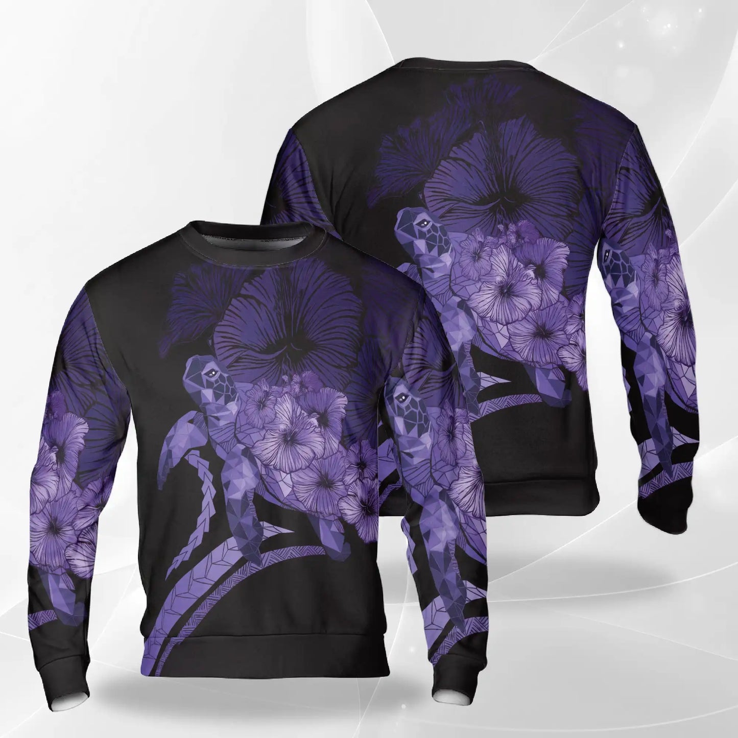 Polynesian Sea Turtle Flower Purple Sweatshirt – Tropical 3D All Over Print Design