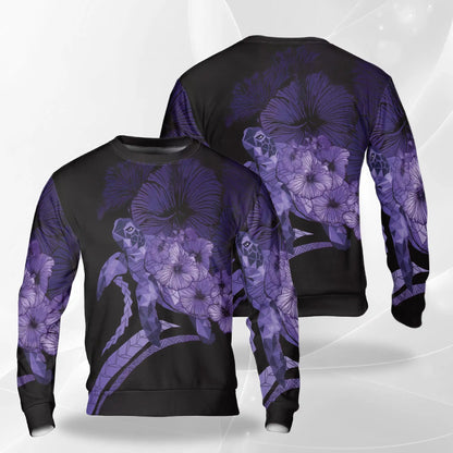 Polynesian Sea Turtle Flower Purple Sweatshirt – Tropical 3D All Over Print Design