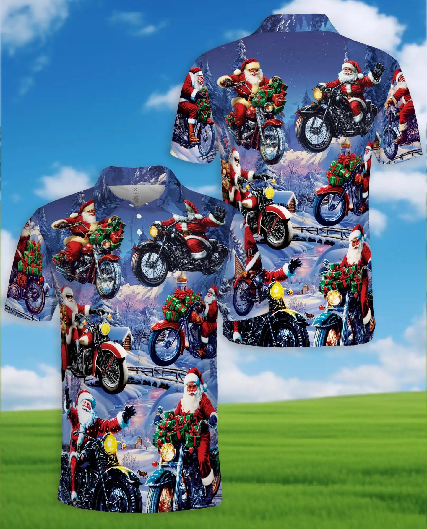 Driving with Santa Claus Polo Shirt for Men, Christmas Holiday Fun | Azhawaiian