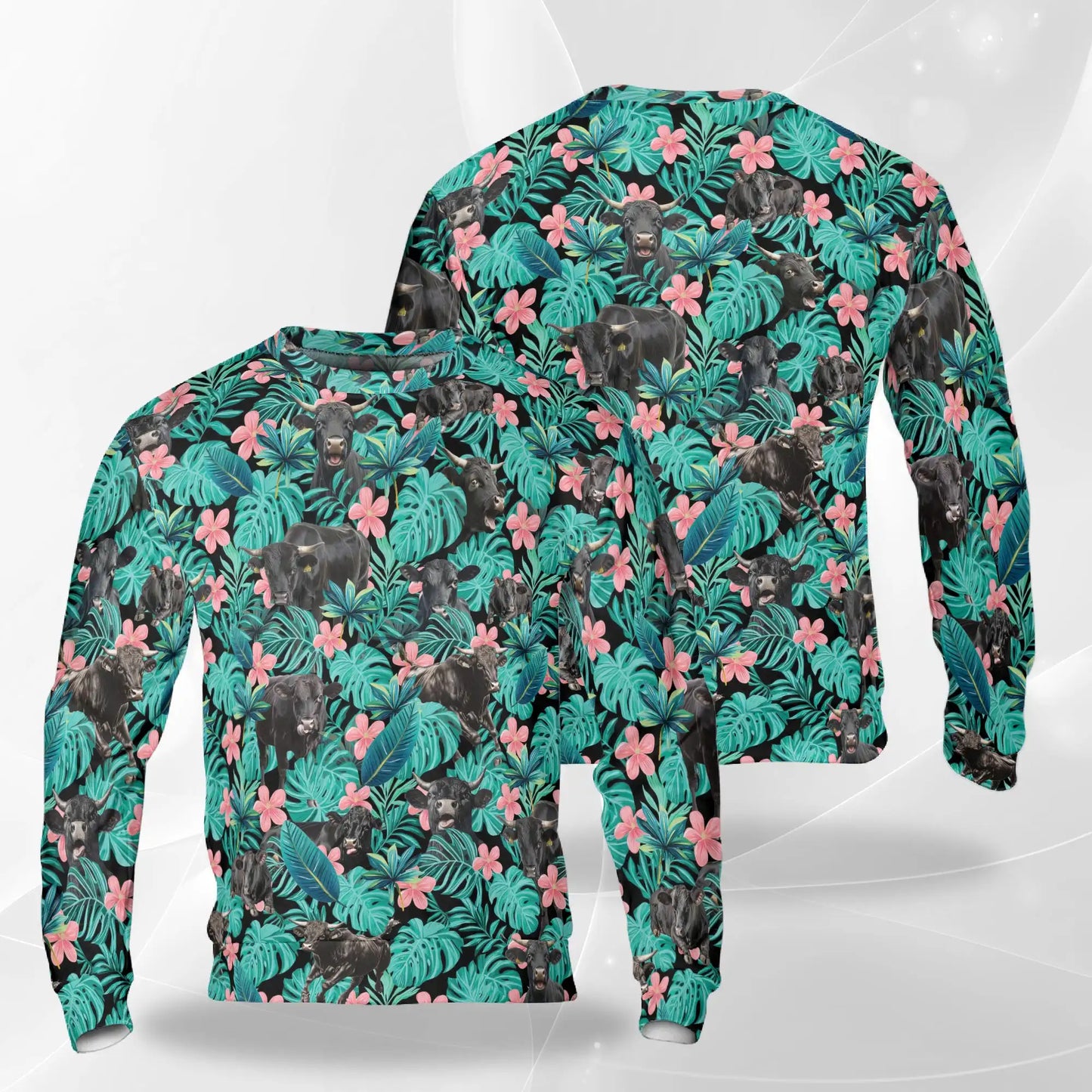 Tropical Black Cow Lover Sweatshirt – Tropical 3D All Over Print Design