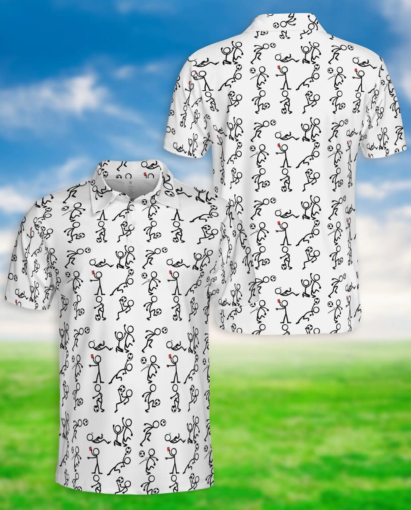 Funny Stick Figure Sports 3D Polo Shirt for Men, Minimal Cartoon Athletic Style | Azhawaiian