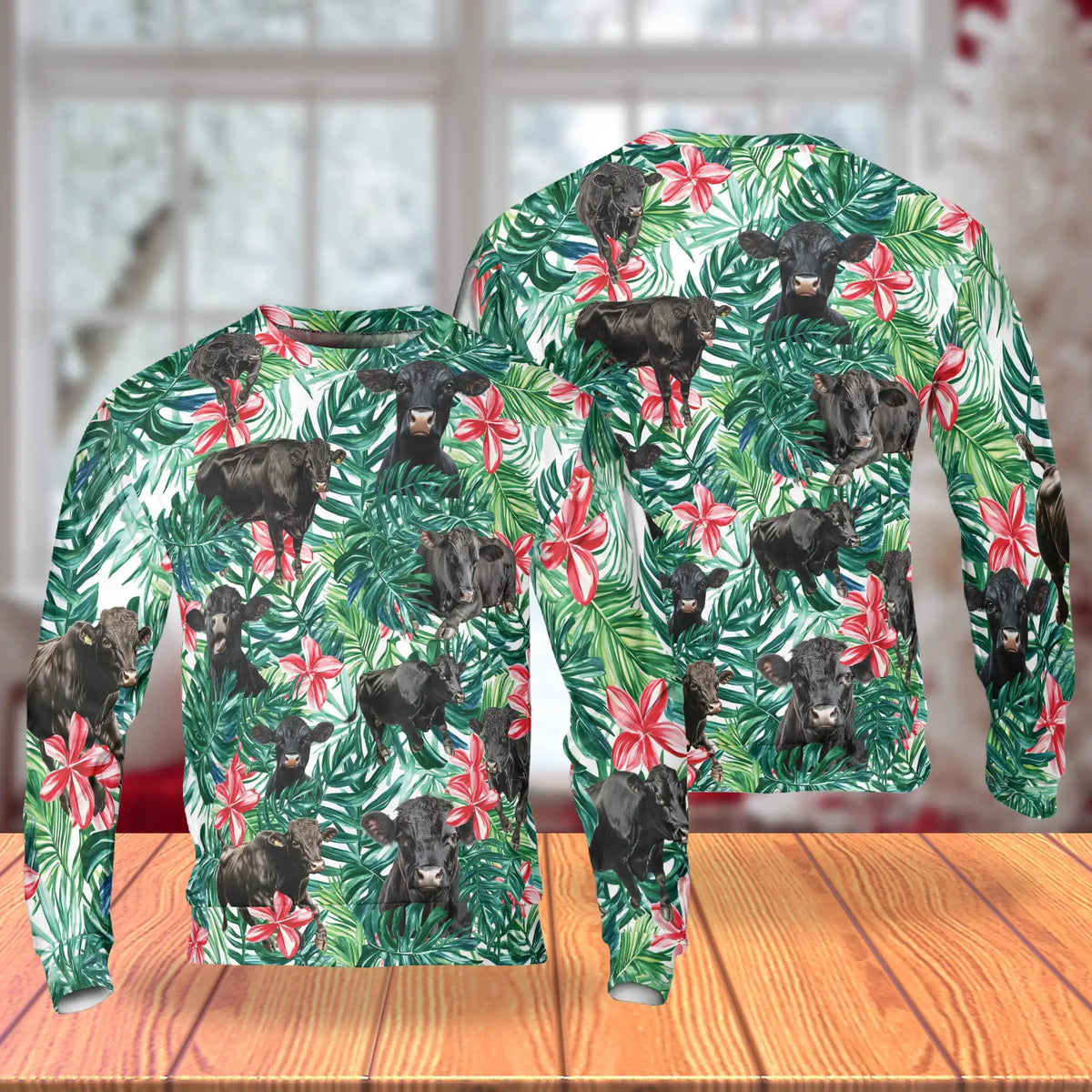 Black Angus Cow Tropical Floral Sweatshirt – Tropical 3D All Over Print Design