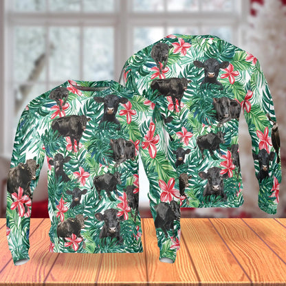 Black Angus Cow Tropical Floral Sweatshirt – Tropical 3D All Over Print Design