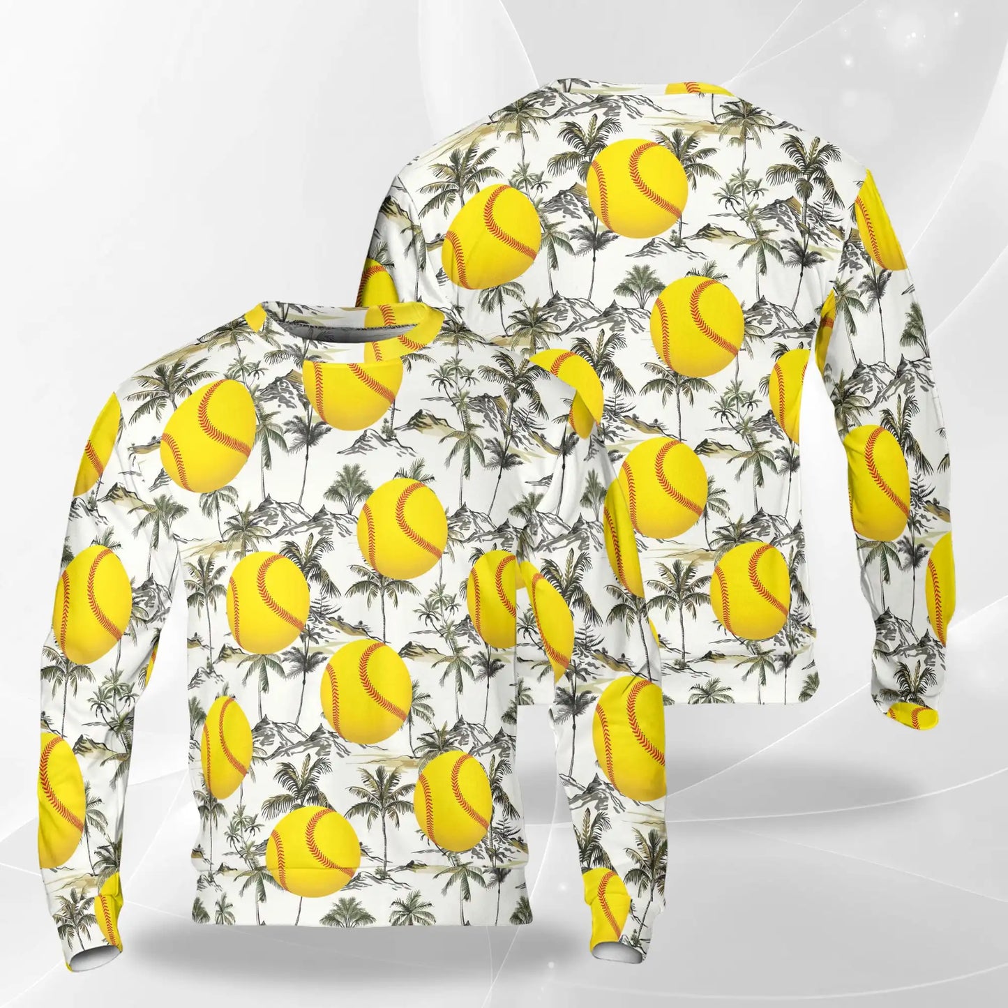 Yellow Softball Palm Tree Sweatshirt – Tropical 3D All Over Print Design