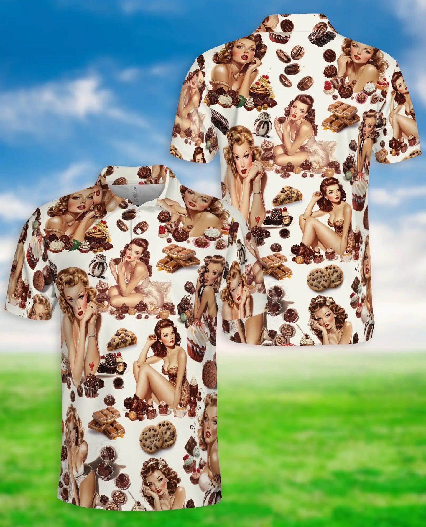 Vintage Pin Up Chocolate Polo Shirt - Retro Sweet Treat Style | Azhawaiian