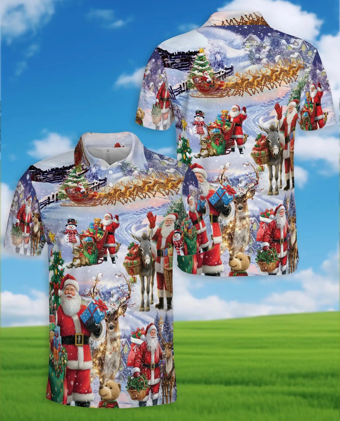 Santa Claus Christmas 3D Polo Shirt for Men, Festive Holiday Winter Style | Azhawaiian
