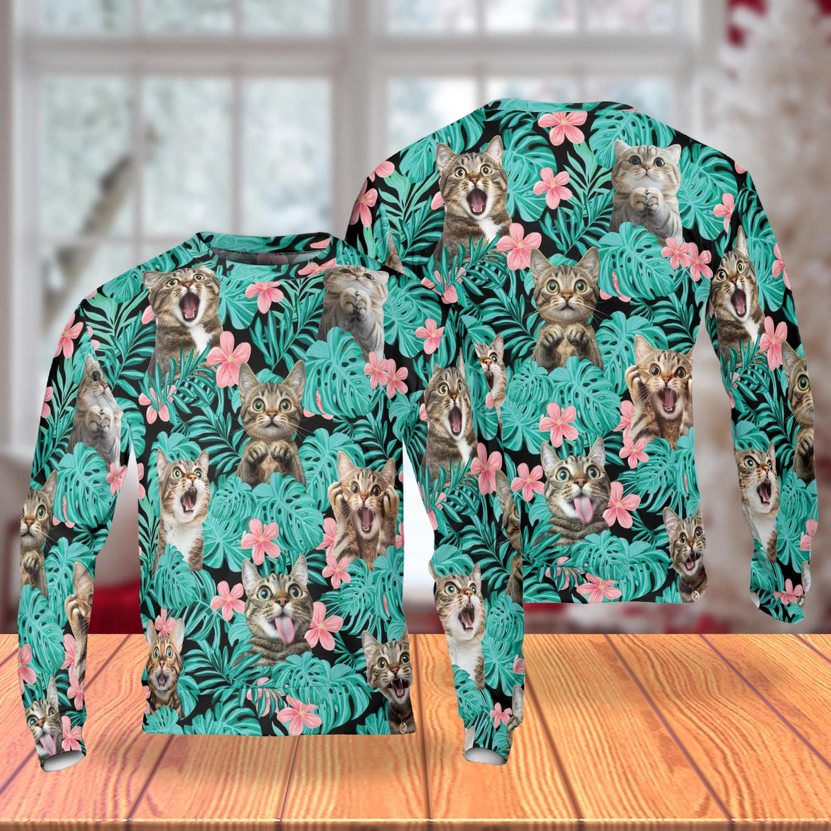 Tropical Cat and Flower Sweatshirt – Tropical 3D All Over Print Design