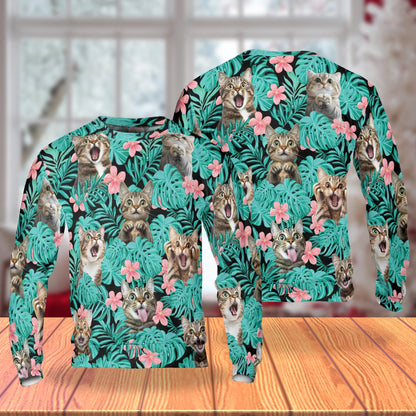 Tropical Cat and Flower Sweatshirt – Tropical 3D All Over Print Design