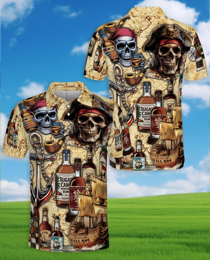 Caribbean Pirate Skull Polo Shirt for Men, Tropical Adventure Style | Azhawaiian