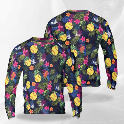 Softball Hibiscus Sweatshirt – Colorful Graphic 3D All Over Print Design