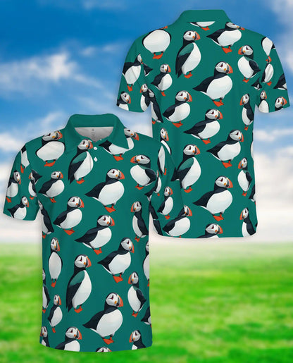Cute Puffin Bird 3D Polo Shirt for Men, Coastal Seabird Tropical Style | Azhawaiian