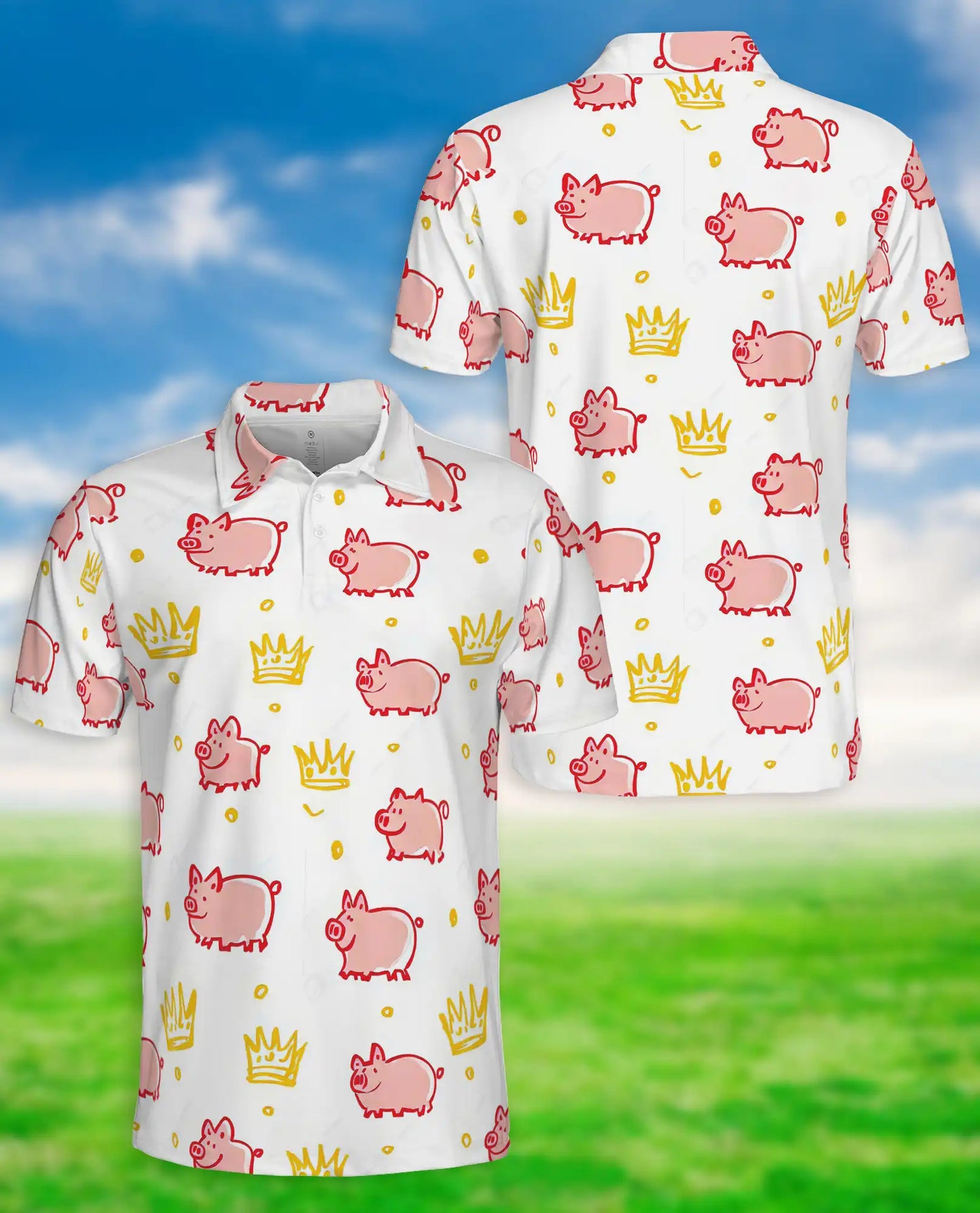 Royal Pig Polo Shirt, Cute Crown Animal Print | Azhawaiian