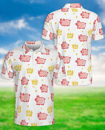 Royal Pig Polo Shirt, Cute Crown Animal Print | Azhawaiian