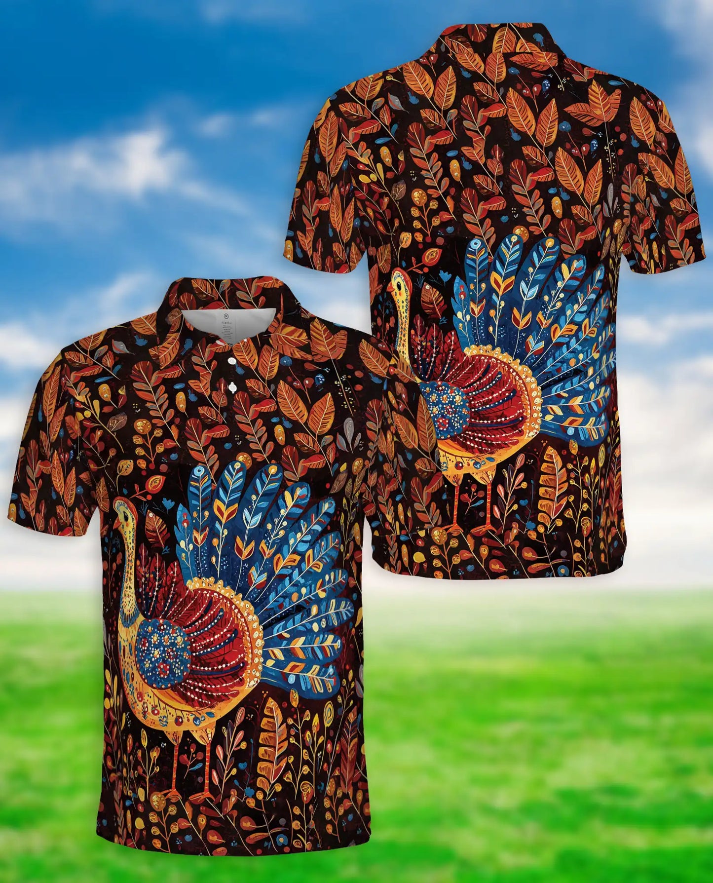 Colorful Turkey Fall 3D Polo Shirt for Men | Azhawaiian