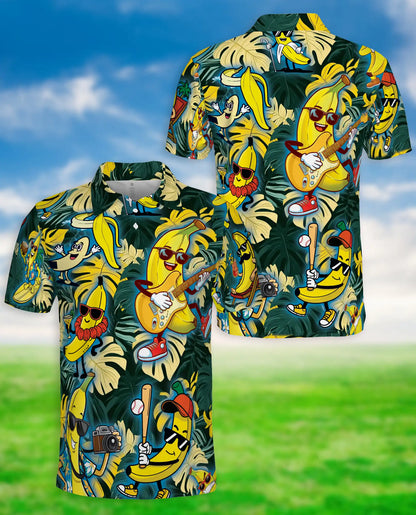 Tropical Banana Party-Polo Shirt Fun Cartoon Fruit Print | Azhawaiian