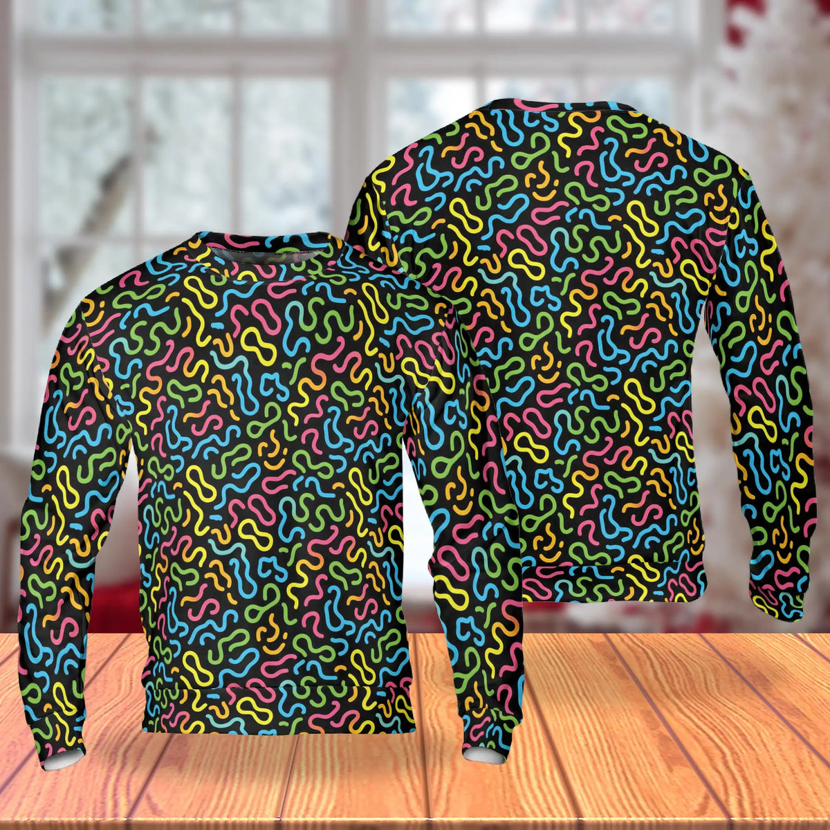 Neon Scribble Art Sweatshirt – Colorful Graphic 3D All Over Print Design