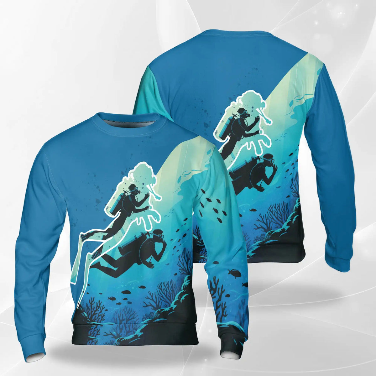 Underwater Landscape Diver Silhouette Sweatshirt – Colorful Graphic 3D All Over Print Design