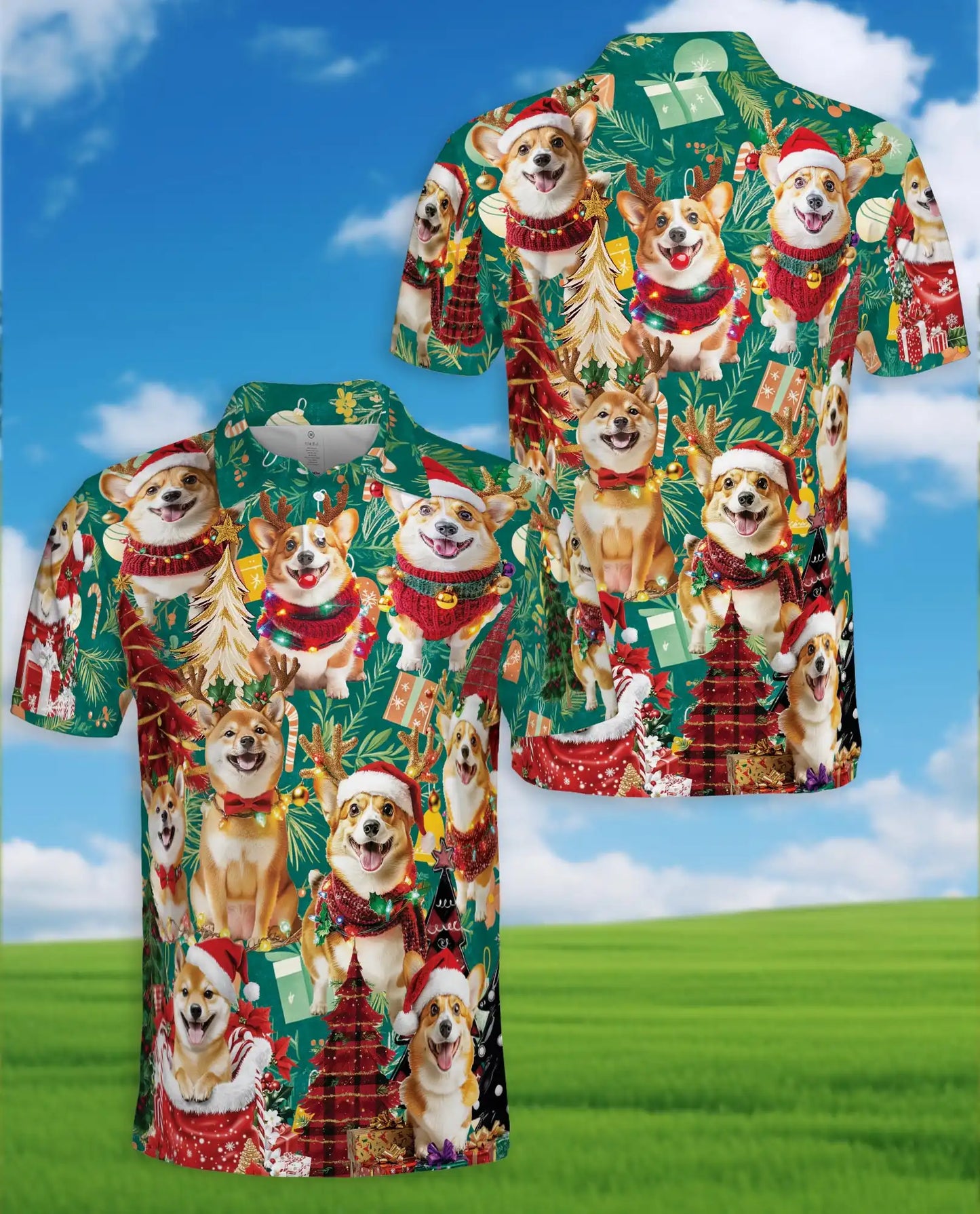 Christmas Corgi Polo Shirt - Festive Holiday Dog Style | Azhawaiian