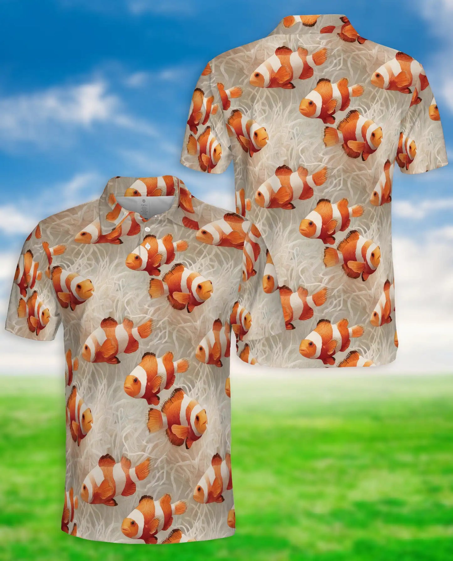 Clownfish Ocean Reef Polo Shirt Tropical Marine Life Coastal Pattern | Azhawaiian