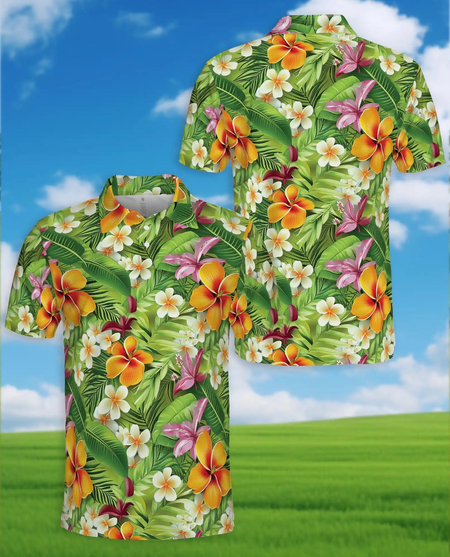 Tropical Hibiscus Polo Shirt for Men, Island Floral Style | Azhawaiian
