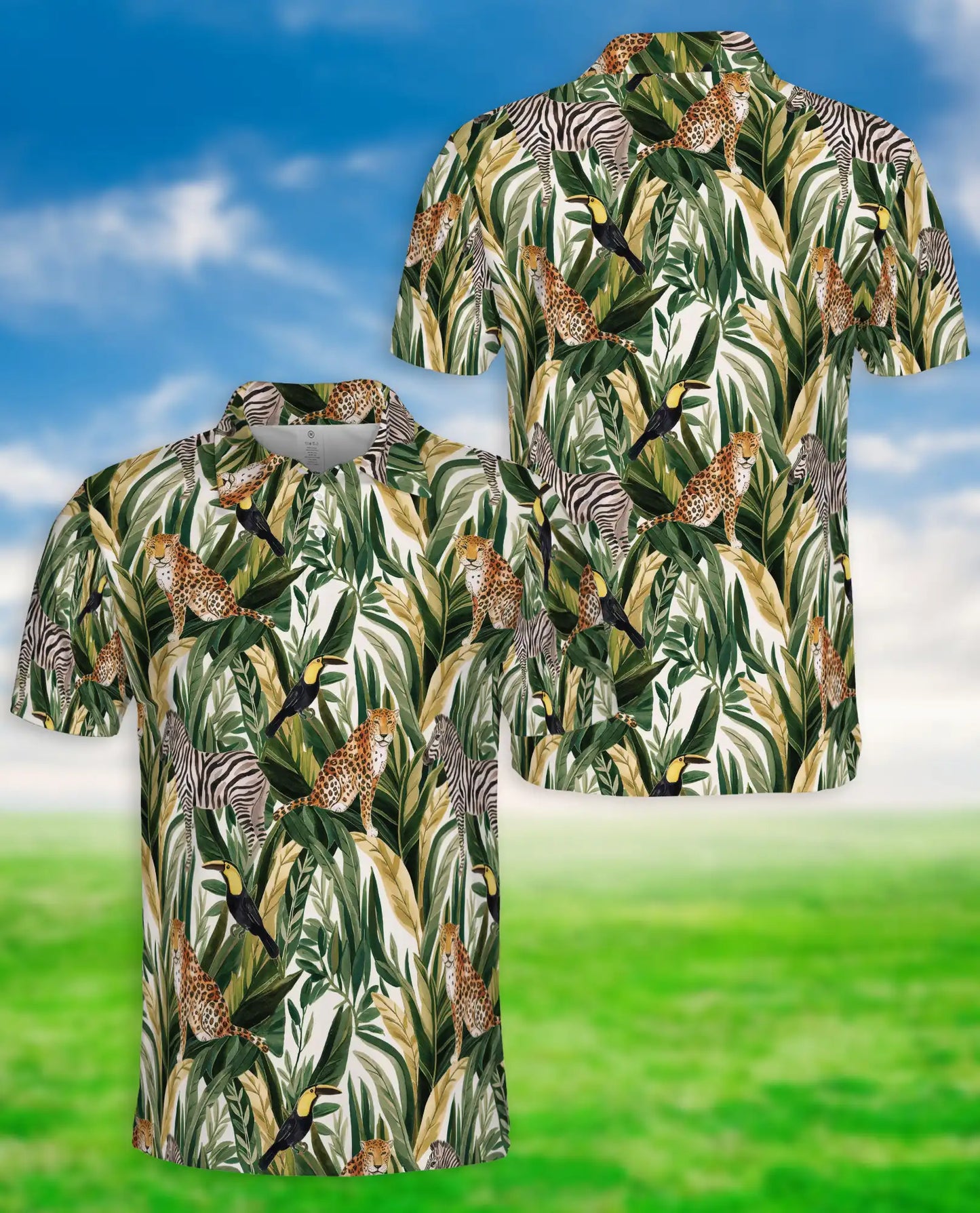 Safari Animal Tropical Hawaiian Polo Shirt | Azhawaiian