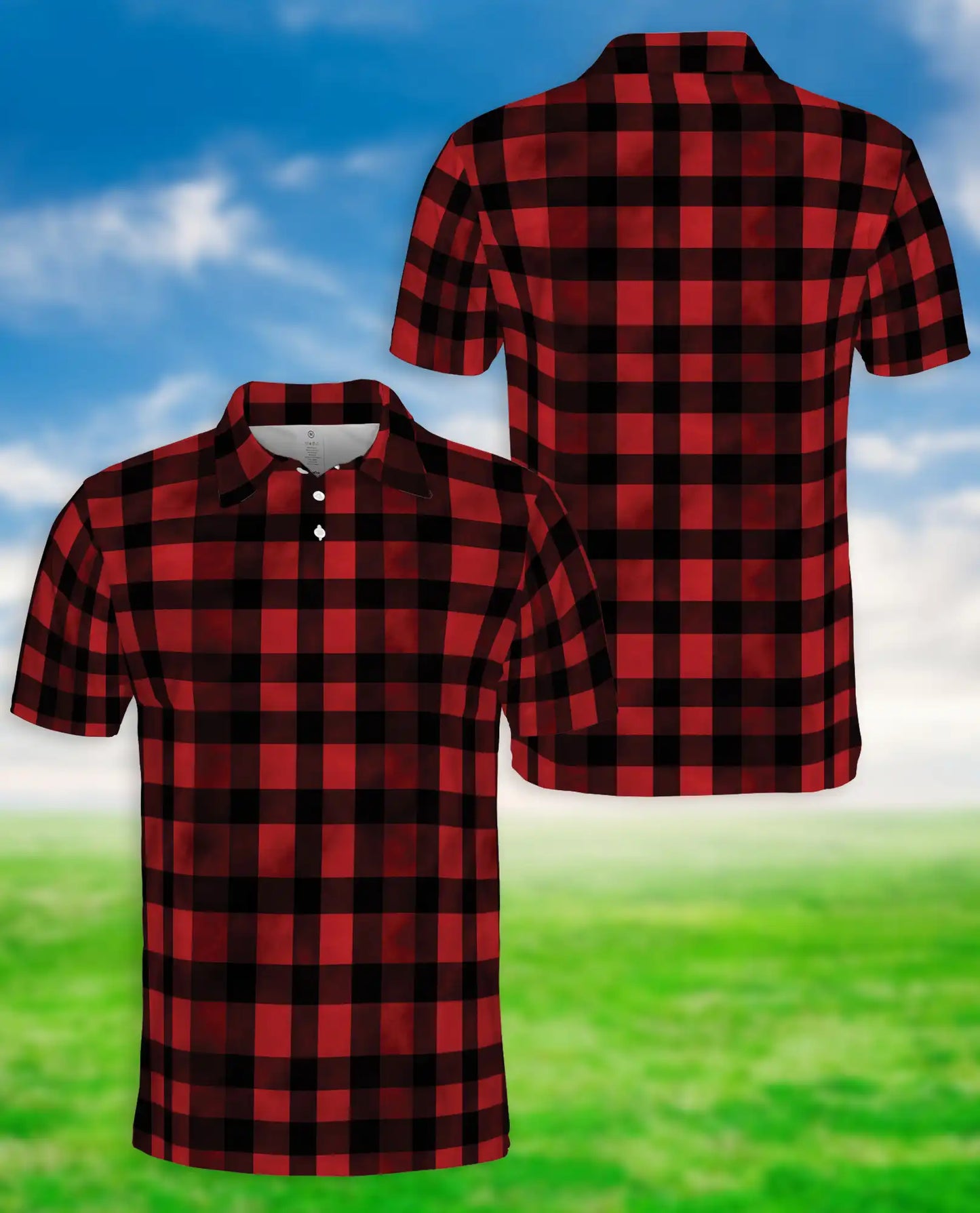 Classic Red Buffalo Plaid 3D Polo Shirt for Men, Rustic Lumberjack Style | Azhawaiian