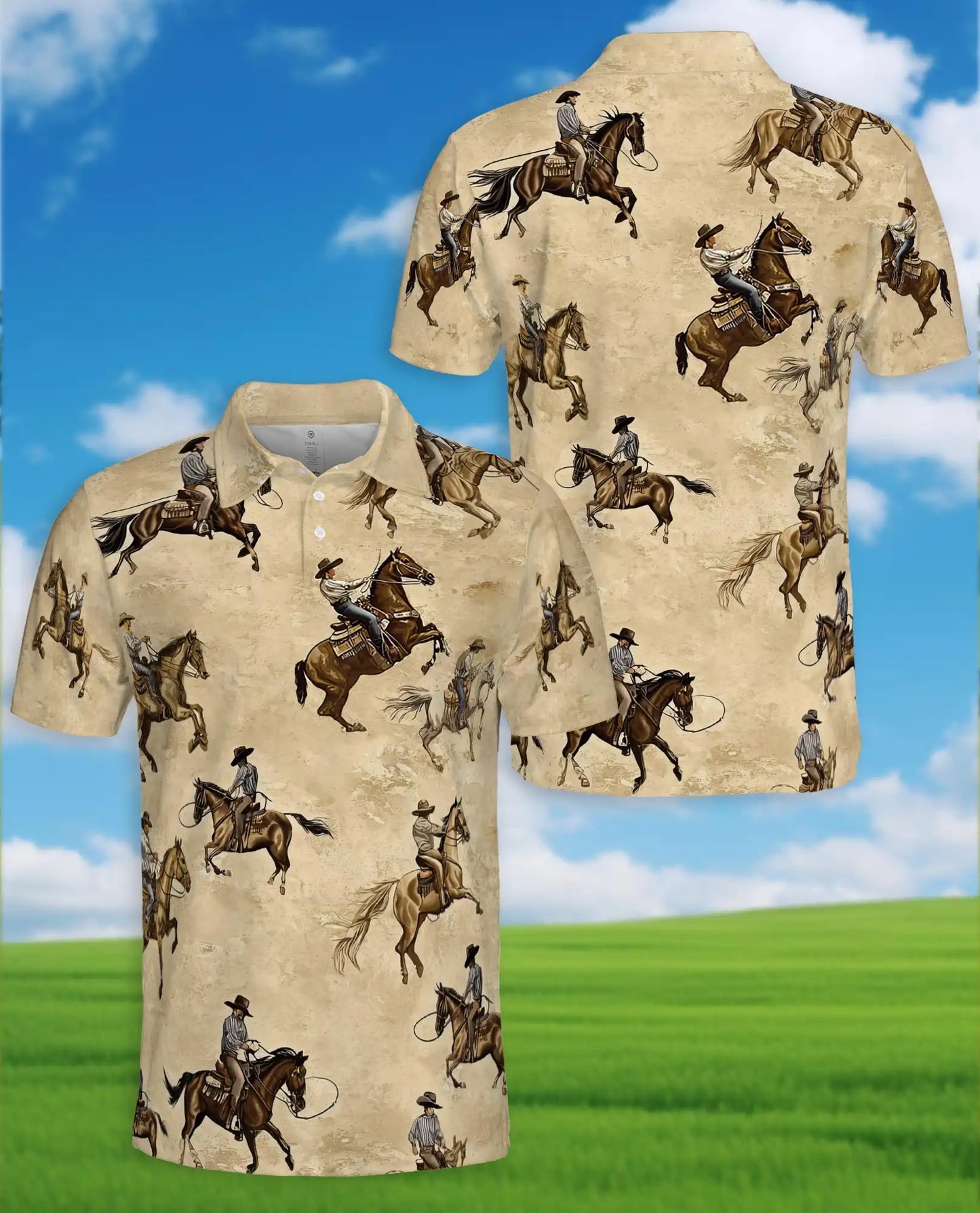 Cowboy Horse Polo Shirt, Western Ranch Style | Azhawaiian