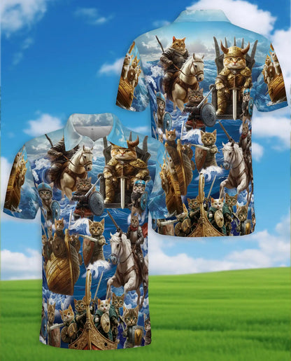 Viking Cat Polo Shirt - Warrior Cats Norse Adventure Fantasy Design | Azhawaiian