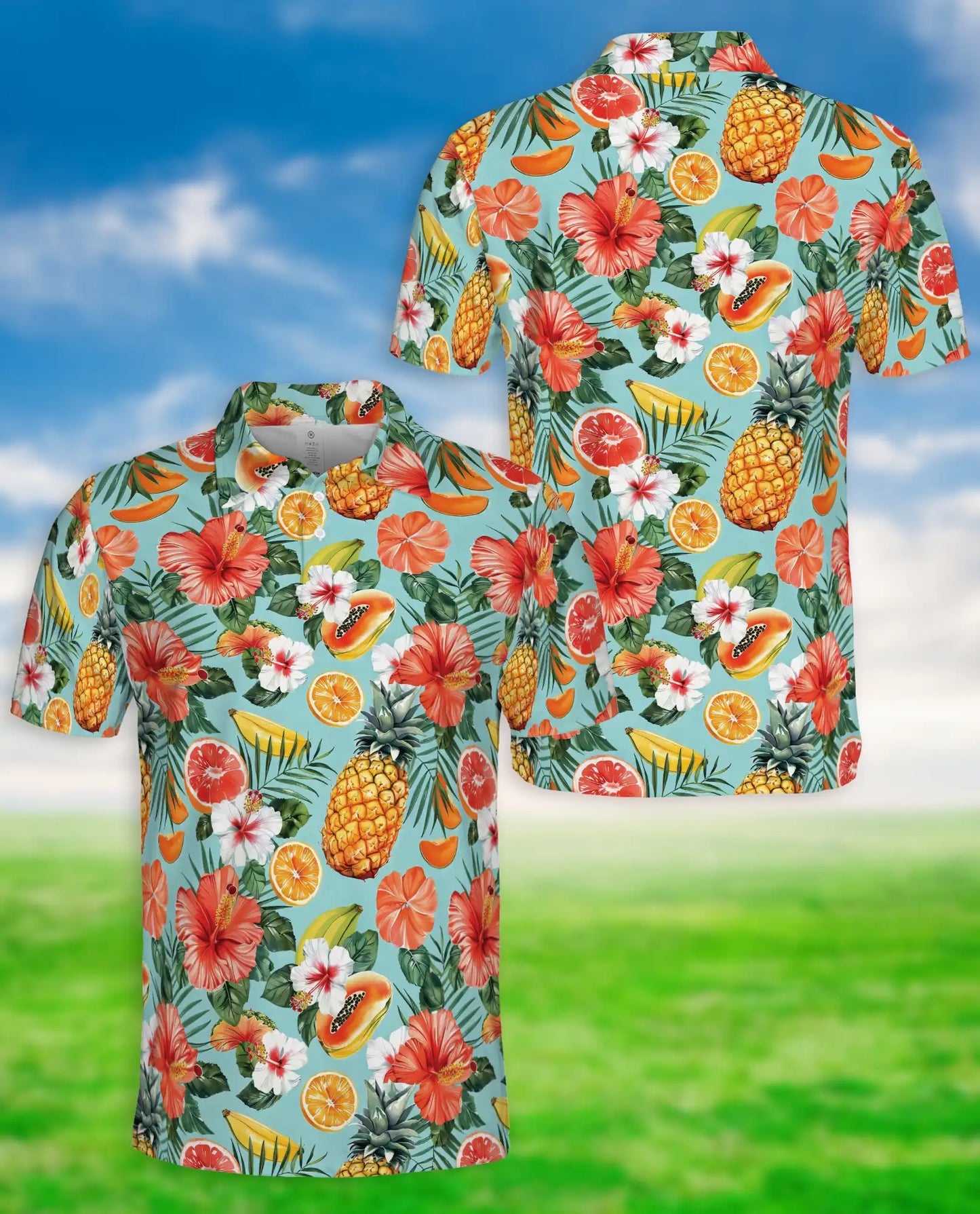 Tropical Fruit Polo Shirt, Hibiscus Floral Print | Azhawaiian