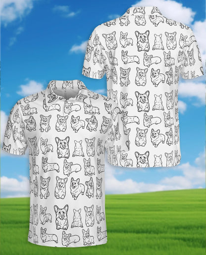 Corgi Pattern Polo Shirt for Men, Cute Dog Lover Style | Azhawaiian