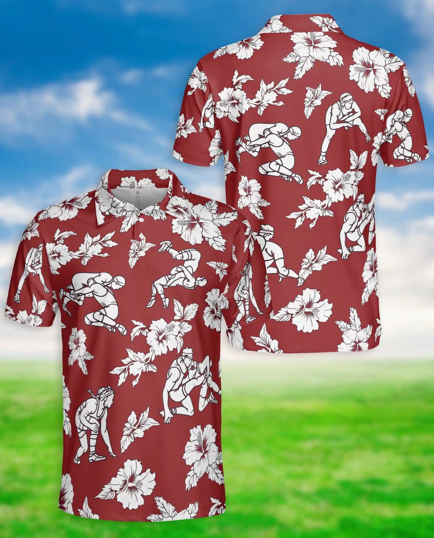 Red Hawaiian Wrestling Polo Shirt, Retro Style | Azhawaiian