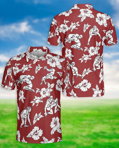 Red Hawaiian Wrestling Polo Shirt, Retro Style | Azhawaiian