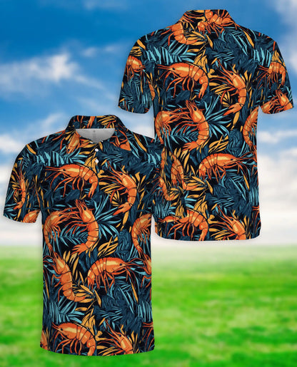Tropical Shrimp Seafood 3D Polo Shirt for Men, Coastal Ocean Hawaiian Style | Azhawaiian