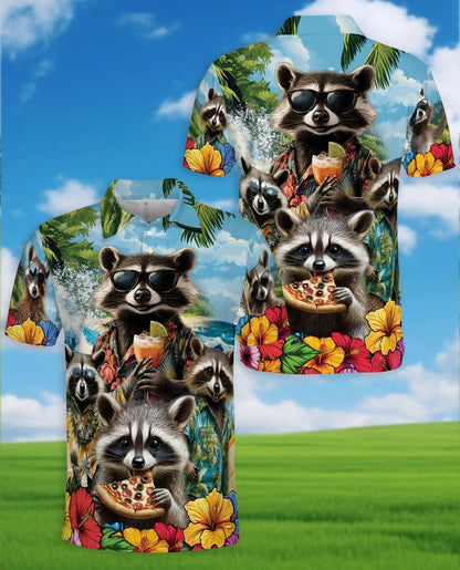 Funny Raccoon Hawaiian Polo Shirt - Tropical Vacation Style | Azhawaiian