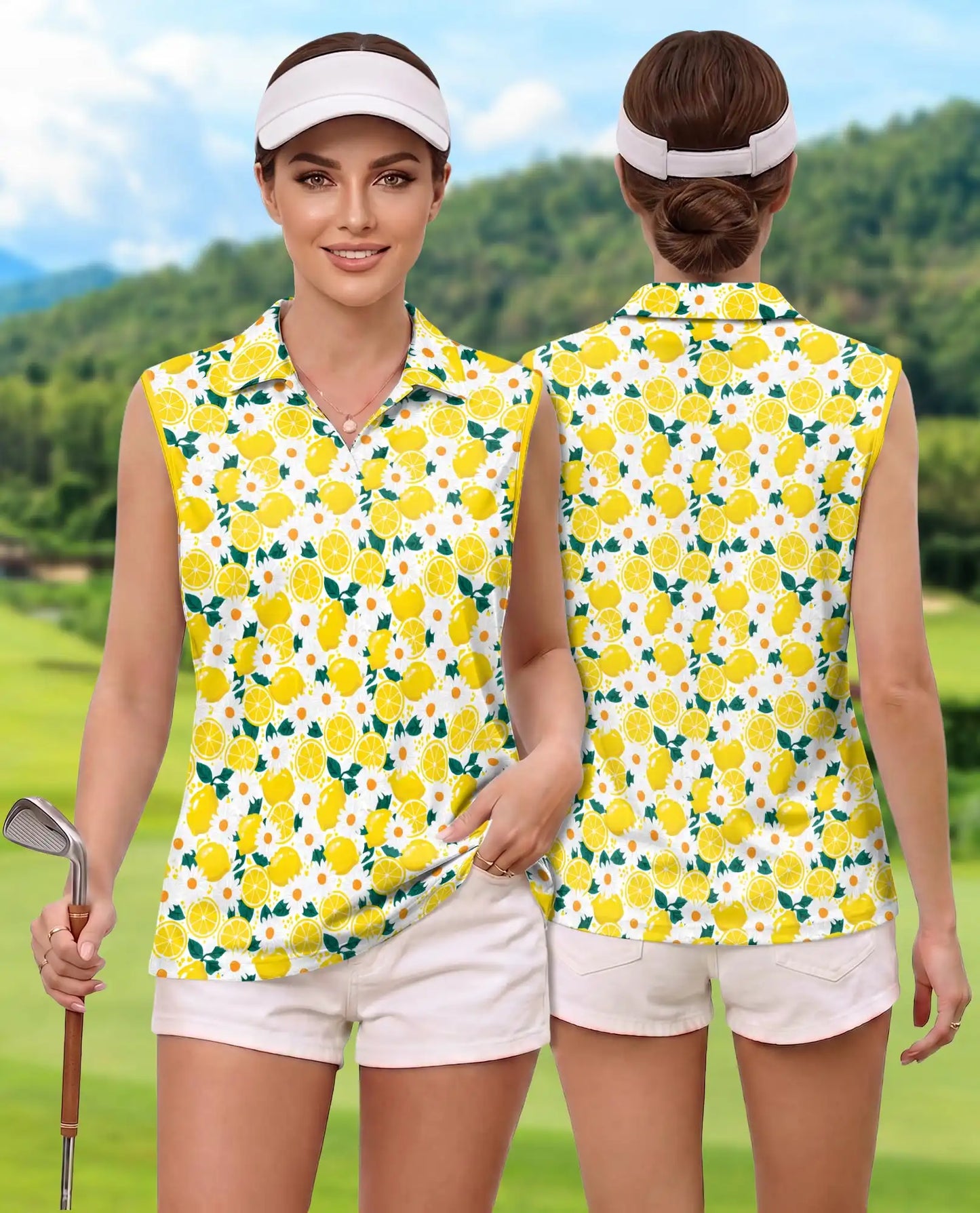 Citrus Blossom Sleeveless Polo Shirt for Women  | Azhawaiian