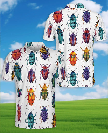 Colorful Beetle Polo Shirt for Men, Nature Insect Style | Azhawaiian