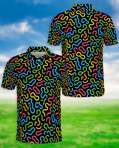 Retro Memphis Pattern Polo Shirt for Men-Colorful Abstract Style | Azhawaiian