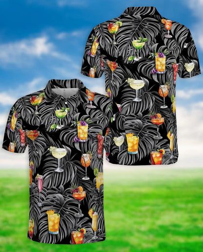Tropical Cocktail Polo Shirt, Monstera Leaf Print | Azhawaiian