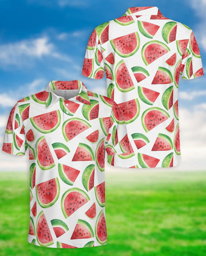 Watermelon Print Polo Shirt, Fresh Summer Style | Azhawaiian