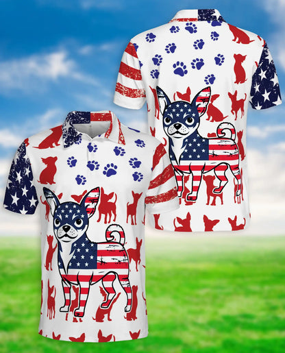 Patriotic Chihuahua Polo Shirt, American Flag Dog Print | Azhawaiian
