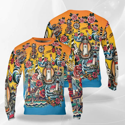 Traditional Lighthouse Sweatshirt – Colorful Graphic 3D All Over Print Design