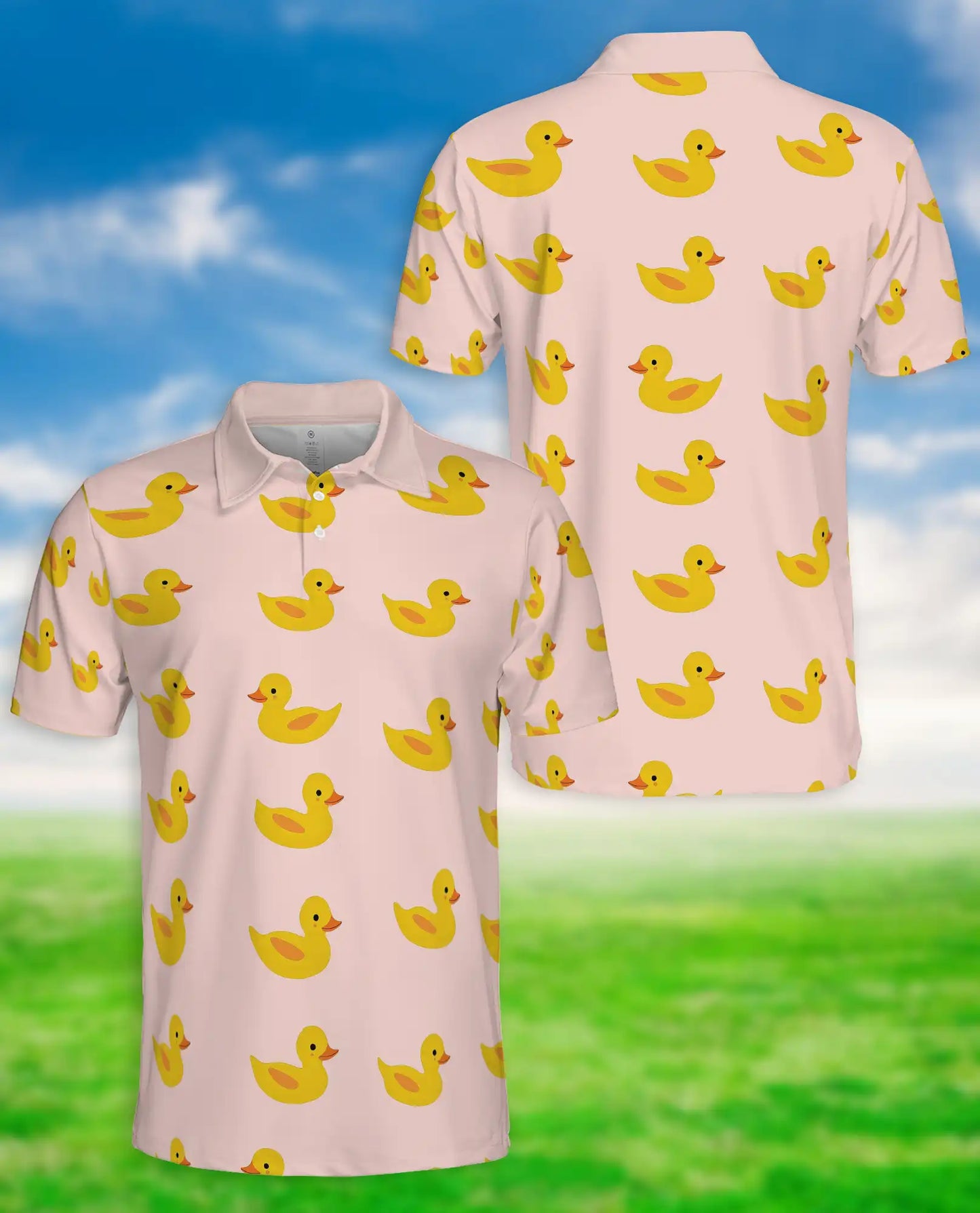 Cute Rubber Duck 3D Polo Shirt for Men, Minimal Cartoon Style | Azhawaiian