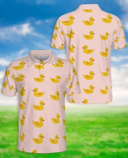 Cute Rubber Duck 3D Polo Shirt for Men, Minimal Cartoon Style | Azhawaiian