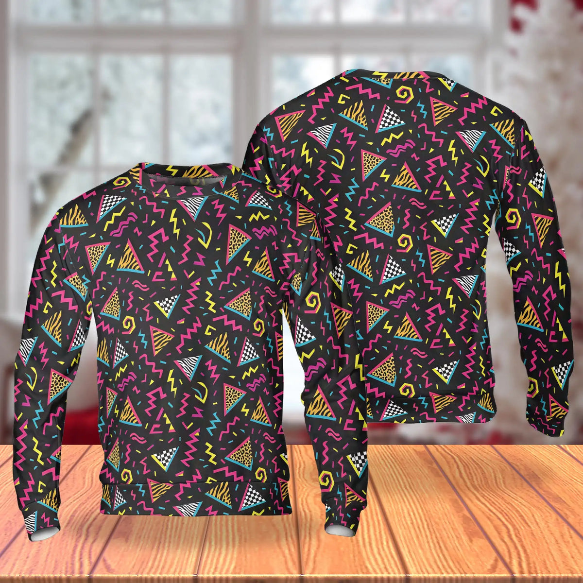 Retro 80s 90s Geometric Pattern Sweatshirt – Vintage 3D All Over Print Design