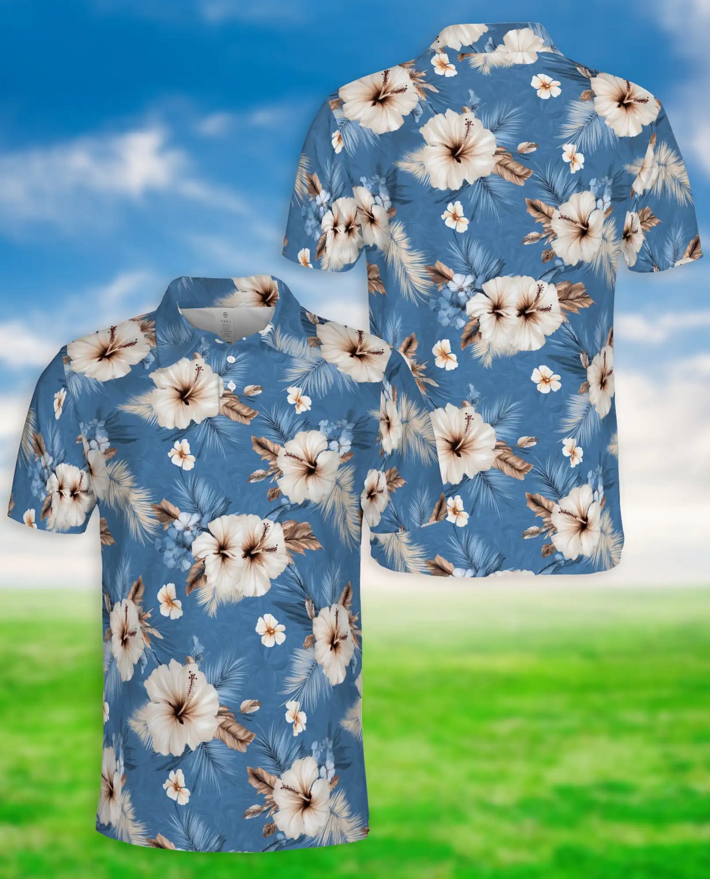 Blue Hibiscus Floral Polo Shirt | Azhawaiian