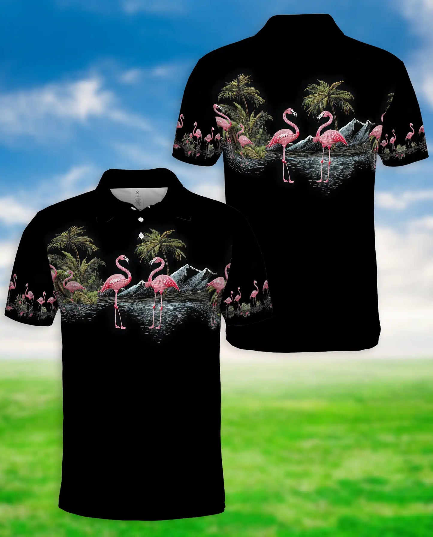 Pink Flamingo Tropical Paradise Polo Shirt for Men-Beach Summer Shirt | Azhawaiian