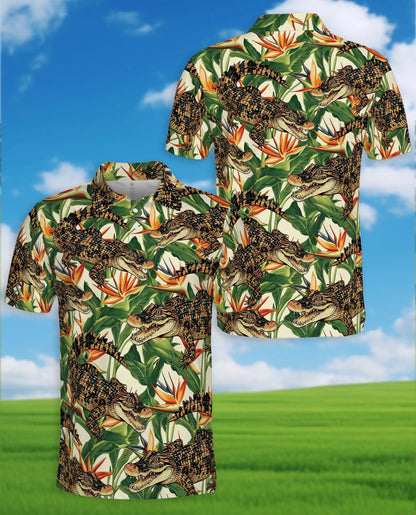 Alligator Tropical Polo Shirt - Crocodile Hawaiian Wildlife Design | Azhawaiian